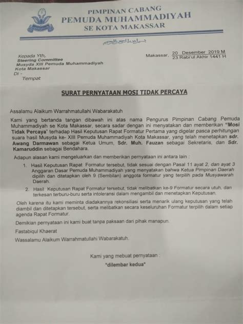 Contoh Surat Mosi Tidak Percaya 47 Koleksi Gambar