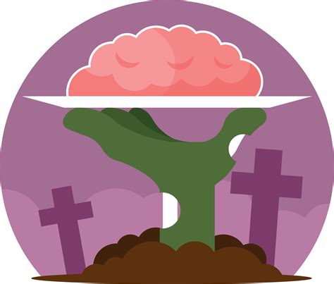 Zombie Hand Holding A Brain On The Plate Isolated On Transparent