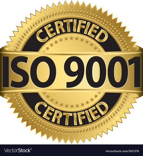 Iso 9001 Certified Golden Label Royalty Free Vector Image