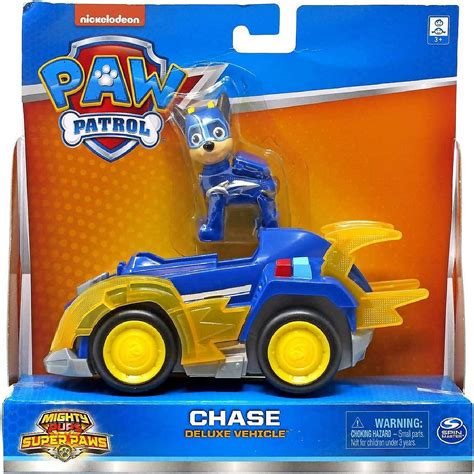 Paw Patrol Mighty Pups Super Paws Deluxe Vehicle With Collectible Figure Chase