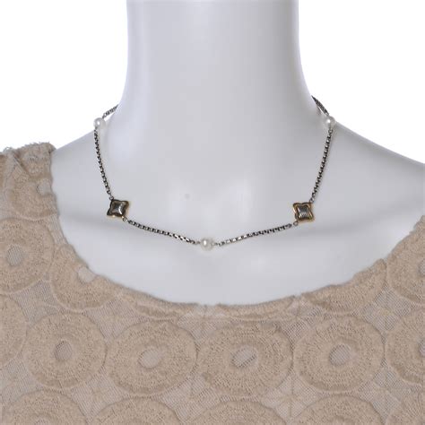 David Yurman Sterling Silver 18k Yellow Gold Pearl 14mm Quatrefoil