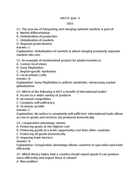 INB372 Quiz 2025: Globalization and Trade Concepts - Studocu