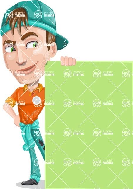 Repairman Cartoon Vector Character 112 Illustrations With Blank Presentation Sign Graphicmama