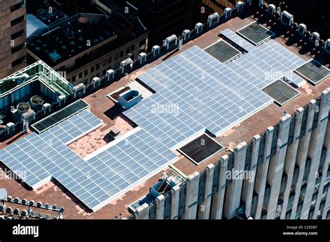 Aerial View Of Solar Panels On The Top Of Manhattan Building New York