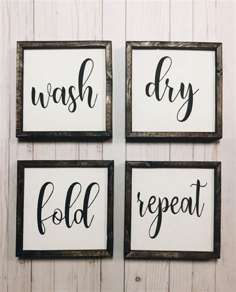 Laundry Sign Farmhouse Wall Decor Fold Wash Dry Repeat Laundry Room Decor Wooden Rustic