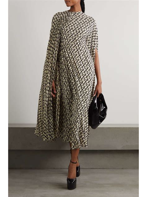 Valentino Garavani Cape Effect Pleated Printed Silk Crepe De Chine Midi