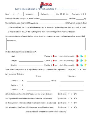 Fillable Online Jury Decision Sheet For Event Sanction Fax Email Print