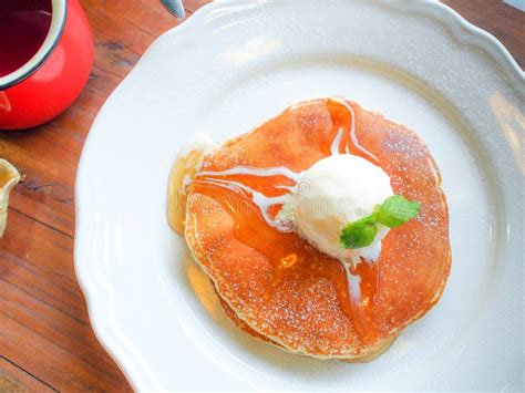 Pancakes in honey syrup stock photo. Image of treat - 116950712