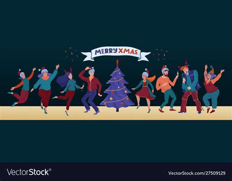 Christmas party banner with funny dancing people Vector Image