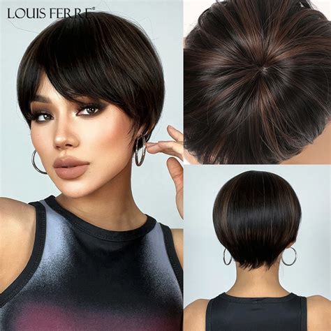 Black Brown Mixed Blonde Synthetic Wigs Short Straight Pixie Cut Wig