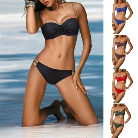 Sexy Push Up Bikini Set Solid Color Swimsuit Sexy Solid Color