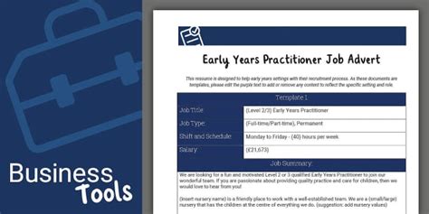 Early Years Practitioner Job Advert Templates For Private Early Years