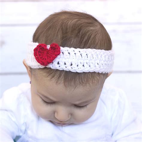 Crochet Heart Baby Headband, Crochet Wide Headband, Crochet Heart ...