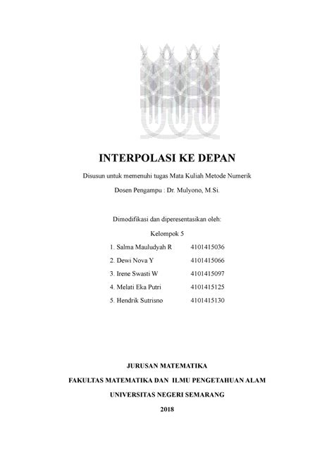 Forward Interpolation Interpolasi Ke Depan Disusun Untuk Memenuhi