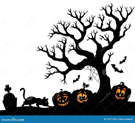 Halloween Tree With Pumpkins Royalty-Free Illustration | CartoonDealer ...