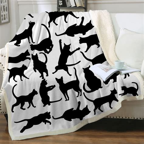 Black Cat Sherpa Fleece Blanket Beddiny