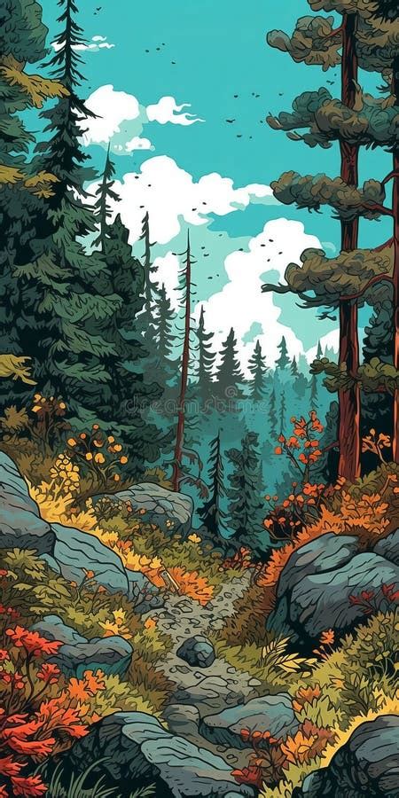 Scrub Forest in Rocky Mountains Stock Illustration - Illustration of ...