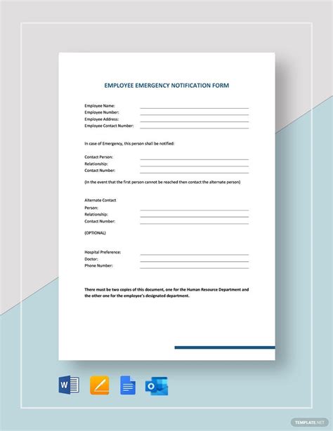 Employee Emergency Notification Form Template In Word Pages Outlook