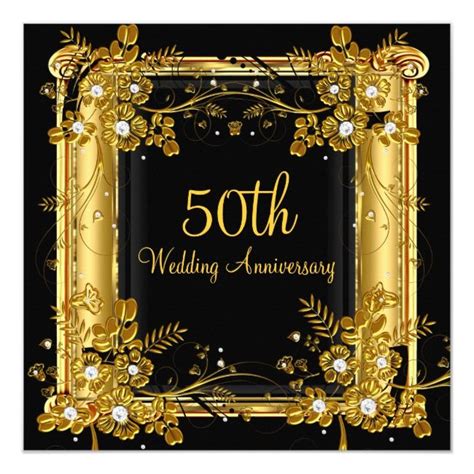 50th Anniversary Gold Black Diamond Floral Swirl Invitation Zazzle Mesas Para Fiestas