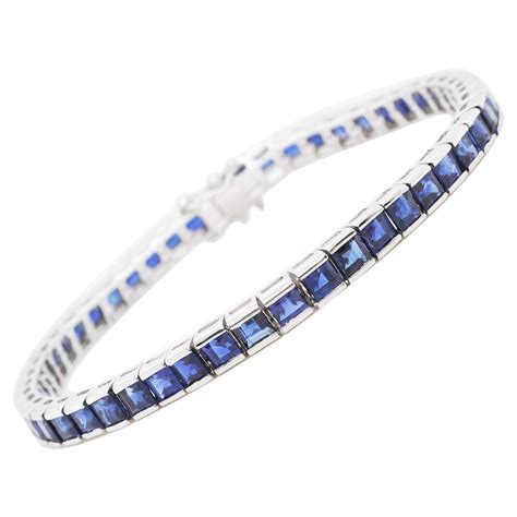 Karat White Gold Tennis Bracelet With Natural Blue Sapphires And