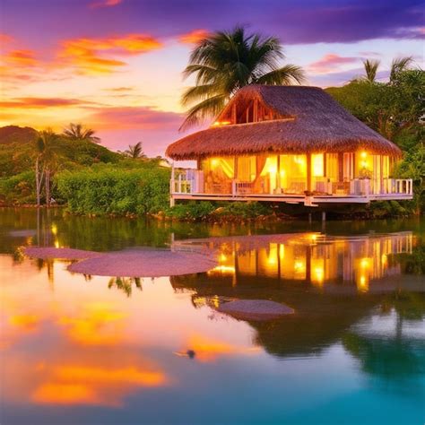 Premium Photo A Tranquil Bungalow Illuminated By A Vibrant Caribbean