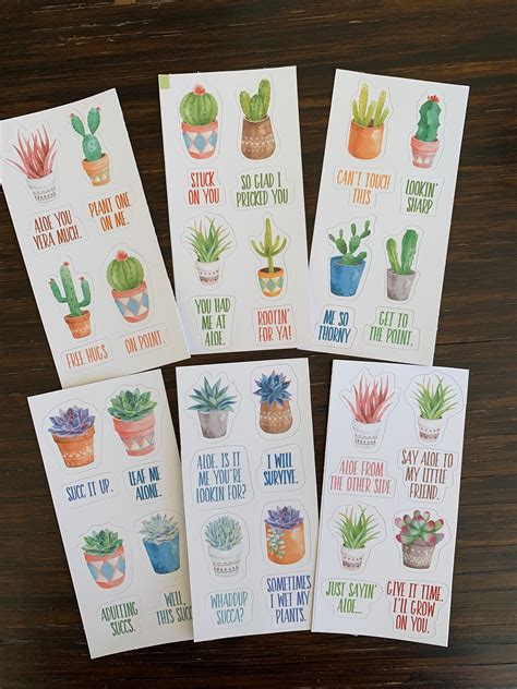 48 Cactus Pun Sticker Set Succulent Cactus Plant Humor 48 Etsy