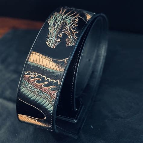 Dragon Black Leather Guitar Strap Reverb