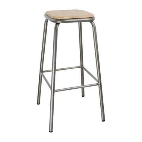 Tabouret Haut en Acier Galvanisé avec Assise en Bois Lot de 4