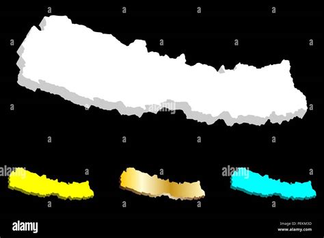 3d Map Of Nepal Federal Democratic Republic Of Nepal White Yellow Blue And Gold Vector