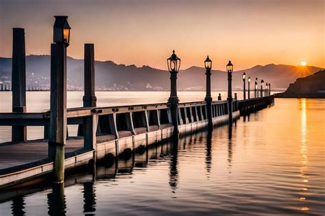 Premium AI Image | a pier with lights and a row of lights on it