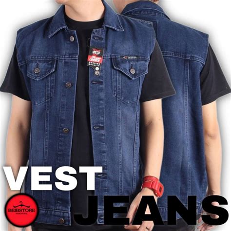 Jual Rompi Jeans Pria Vest Denim Premium Original Rompi Kasual Jaket