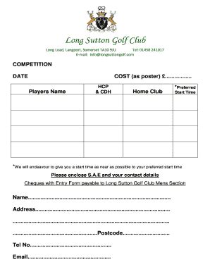 Fillable Online Booking Form Long Sutton Golf Club Fax Email Print