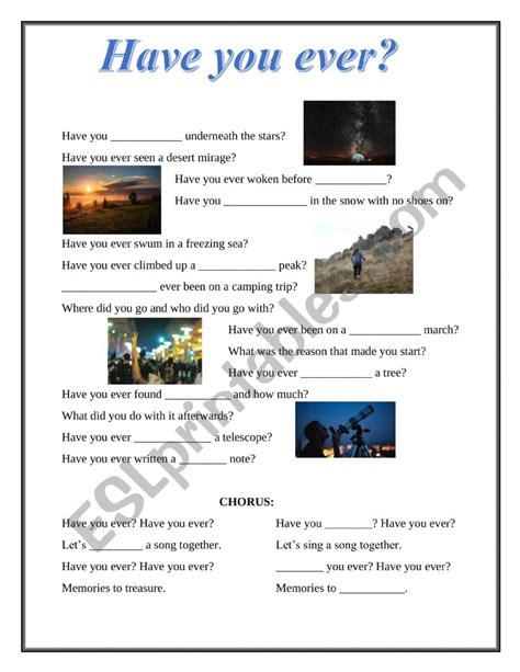 Have You Ever Song Esl Worksheet By Crazyx