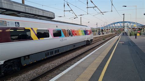 Newly Painted Pride Train Lner Azuma Arriving Into Peterborough