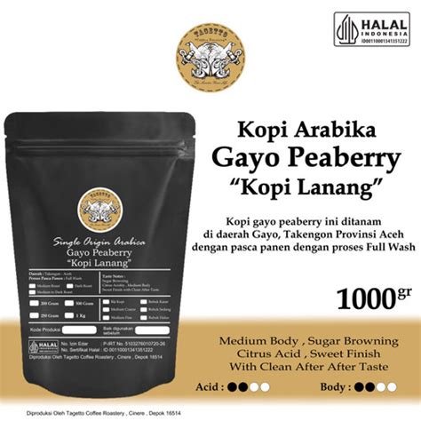 Promo KOPI ARABIKA GAYO LANANG PEABERRY 1KG BIJI BUBUK ACEH GAYO