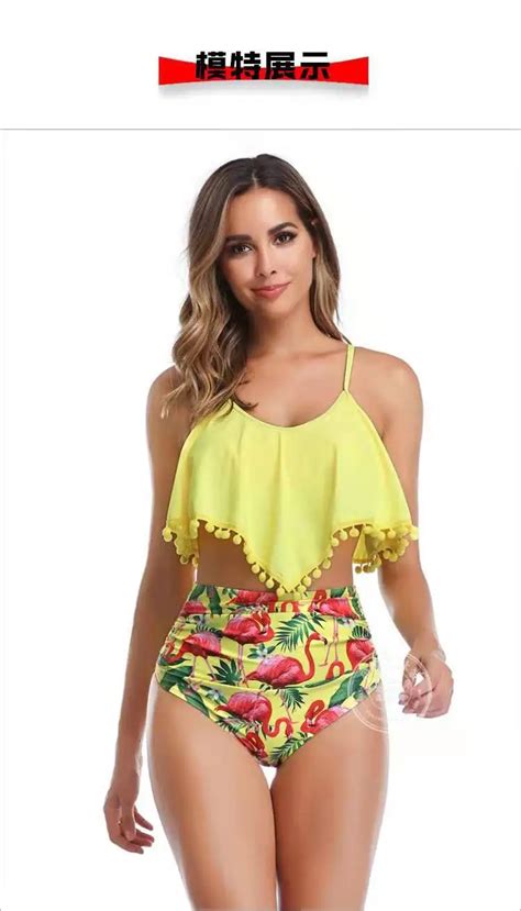 Sexy High Waisted Beach Bathing Suit With Floral Print Multi Colored Bikini Free Shipping