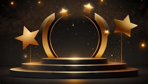 Award Ceremony Background With Podium And 3d Gold Star Element