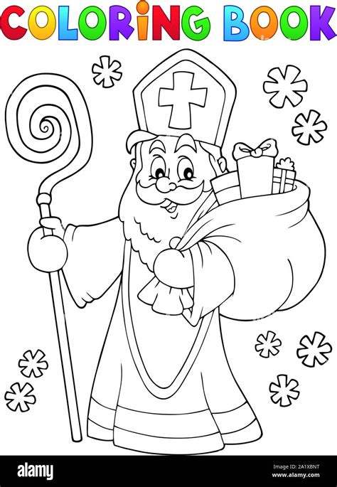 Coloring Book Saint Nicholas Topic Eps Vector Illustration Stock