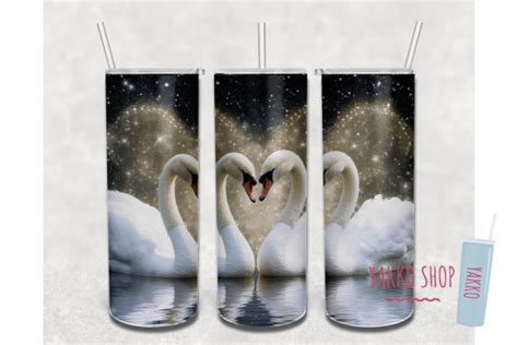 20oz Swan Lover Tumbler Valentine Wrap Graphic By Yakkodesign