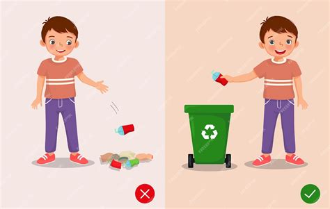 No Tirar Basura Ilustración Niño Comportamiento Correcto E Incorrecto