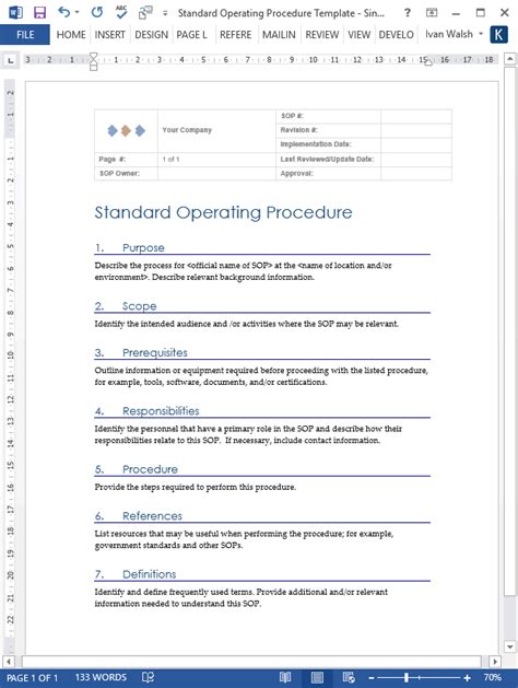 Microsoft Standard Operating Procedure Template