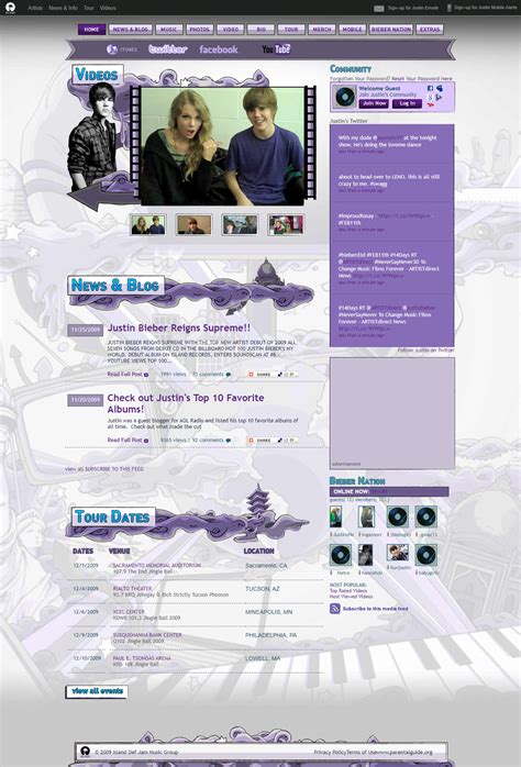 Justin Bieber in 2009 - Web Design Museum