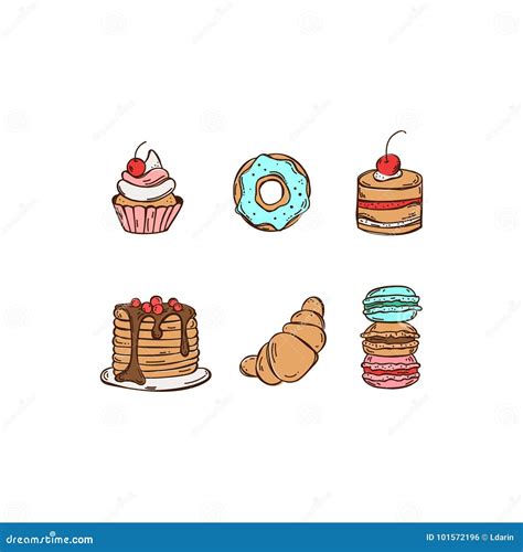 Vector Hand Drawns Set Of Sweet Stock Vector Illustration Of White