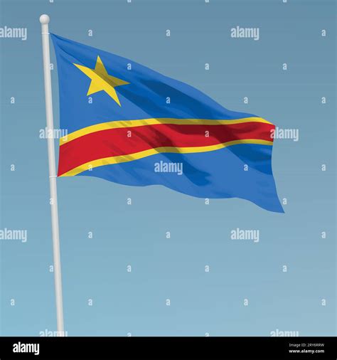 Waving Flag Of Democratic Republic Of The Congo On Flagpole Template