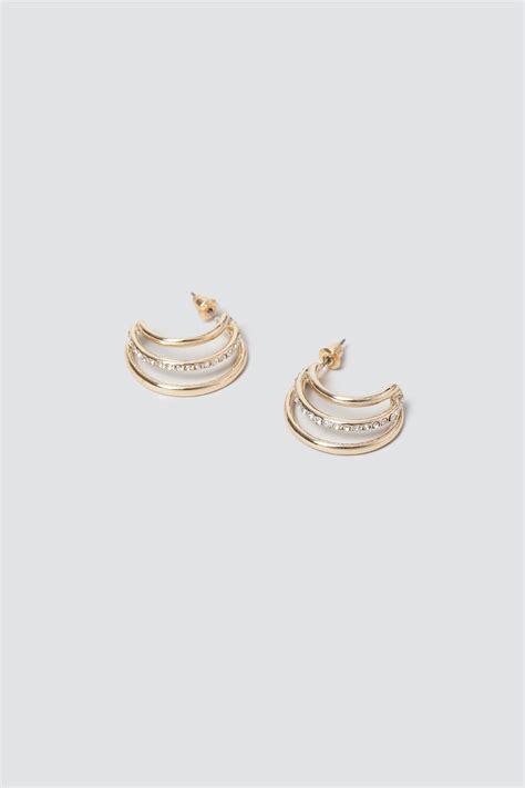 Gold Crystal Three Row Hoops Gina Tricot