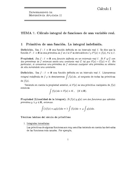 Tema7 apuntes de teoría cálculo I C alculo I Departamento de Matem