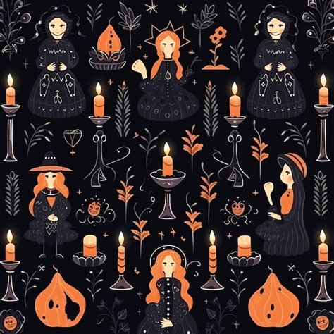 Premium AI Image | beautiful Watercolor Witches' coven with candles and symbols digital paper ...