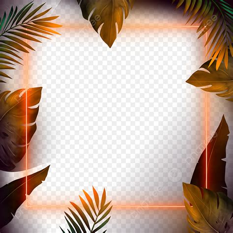 Tropical Plants Border PNG Image Orange Neon Light Effect Tropical