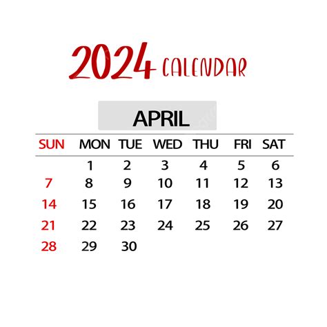 April Calendar Simple Red April Calendar Two Thousand And