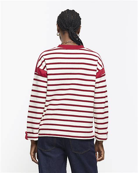 Red Stripe Long Sleeve Sweatshirt River Island